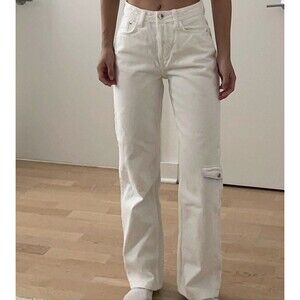 Zara Women's US sz 6 White Low Waist Cargo Jeans Washed but Unworn